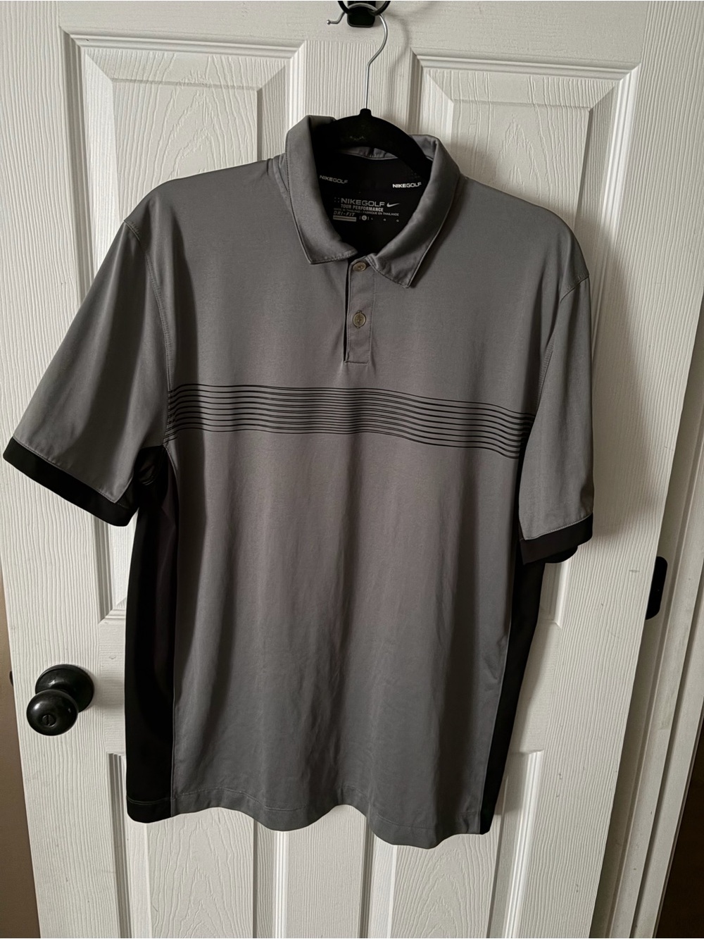 NikeGolf Dri-Fit Athletic Tour Performance Gray / Black Polo Shirt Mens Size L